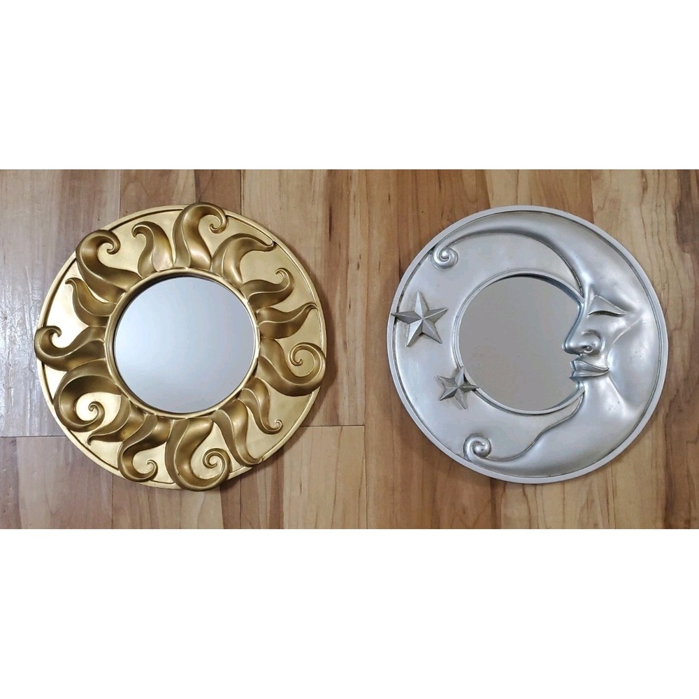 Vintage 90s Celestial Sun Moon Mirror Set Whimsigoth Gold Silver Wall Decor